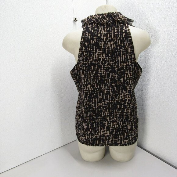 NEW LELA ROSE Women's Silk Ruffle Blouse Brown/Black Size 8 - Picture 12 of 12